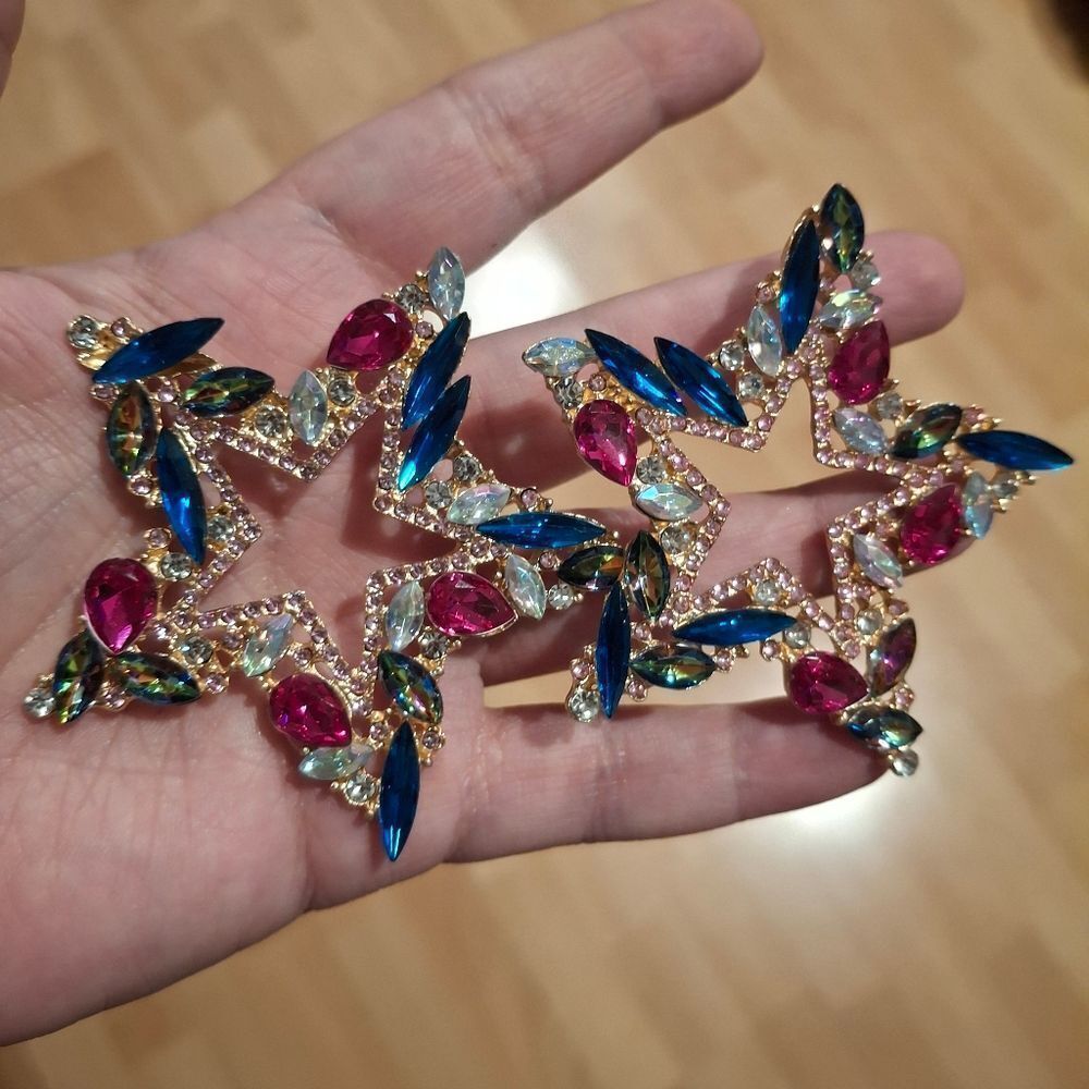 Colorful Rhinestone Star Earrings - Picture 2 of 4